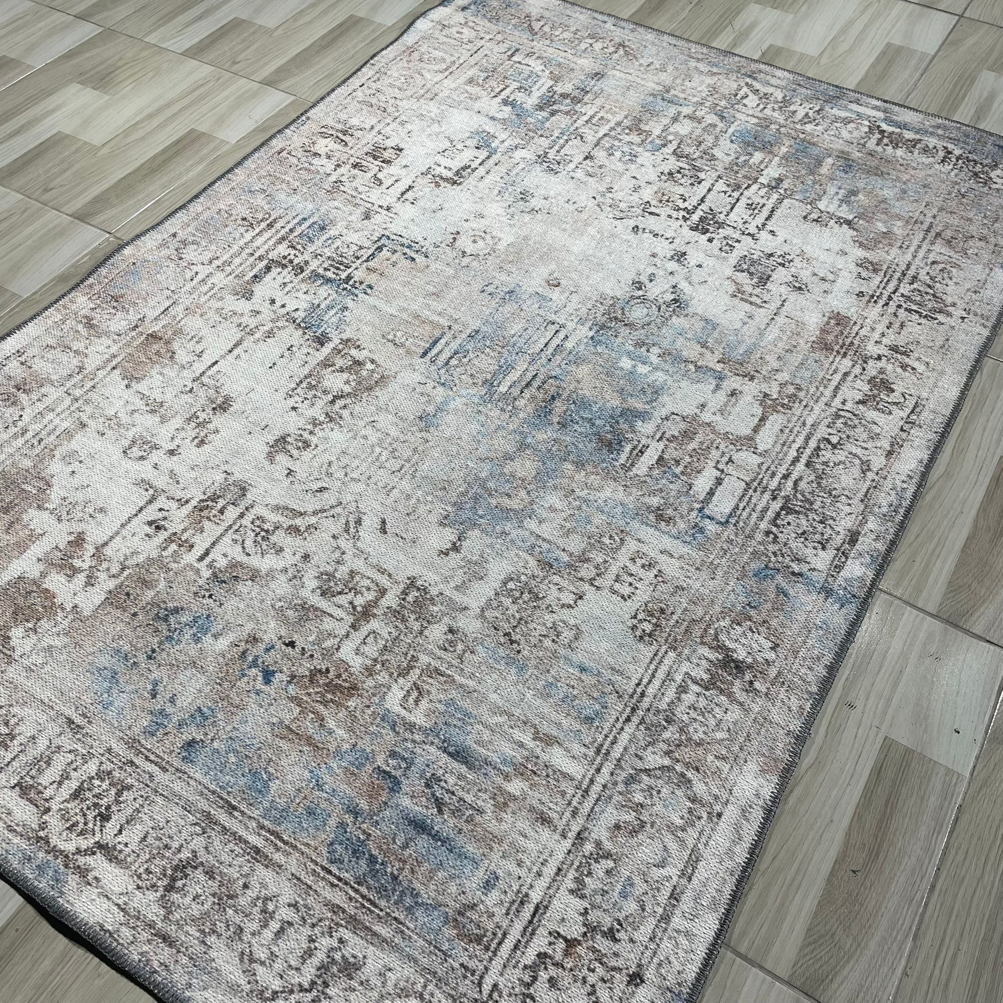 Netline Home Blue Navy Mink Brown Classic Vintage Machine Washable Chenille Rug Design NH7006 - Gallery Image 5 - Netline Home
