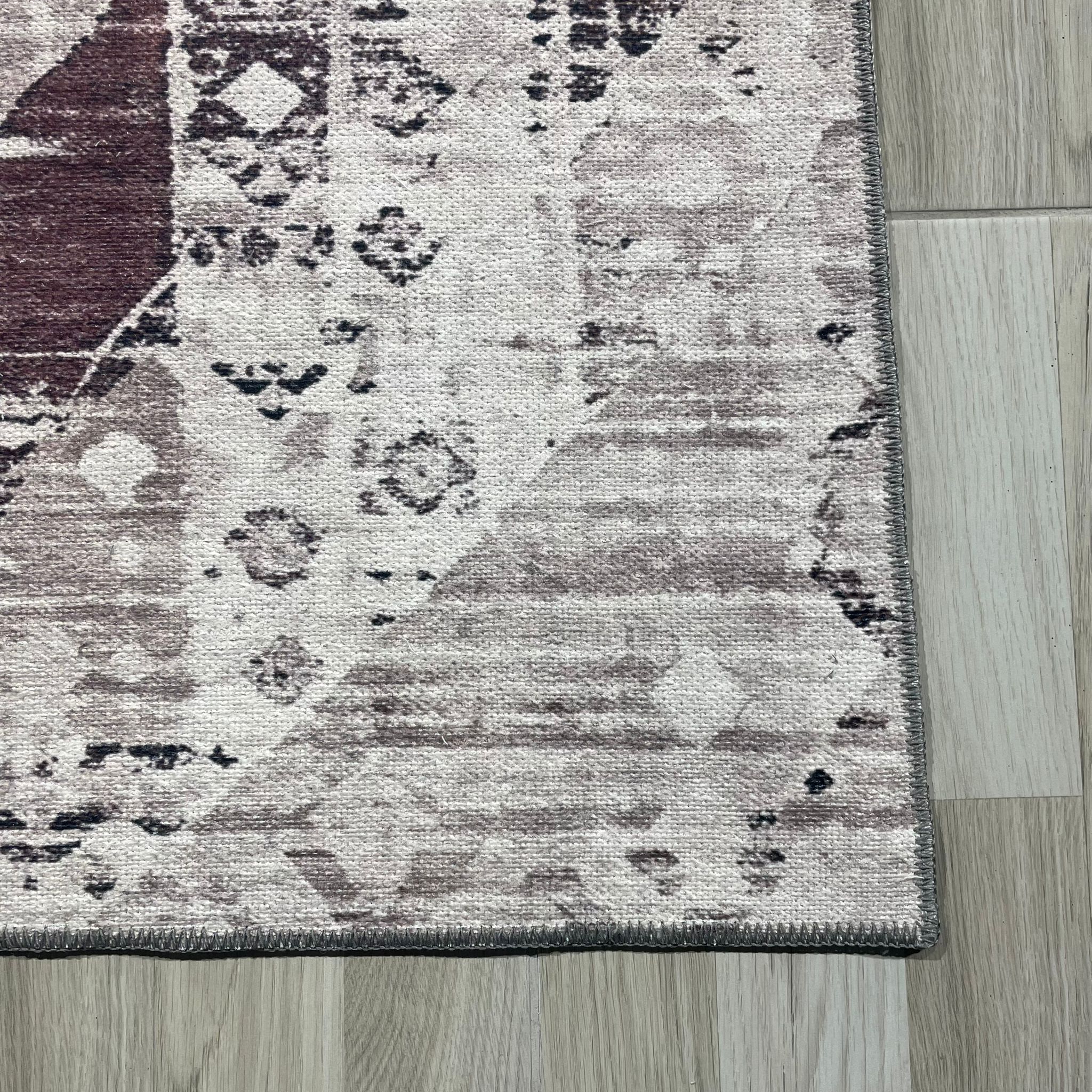 Netline Home Mink Brown Ethnic Classic Vintage Machine Washable Chenille Rug Design T14 - Detailed Photoshoot - Netline Home