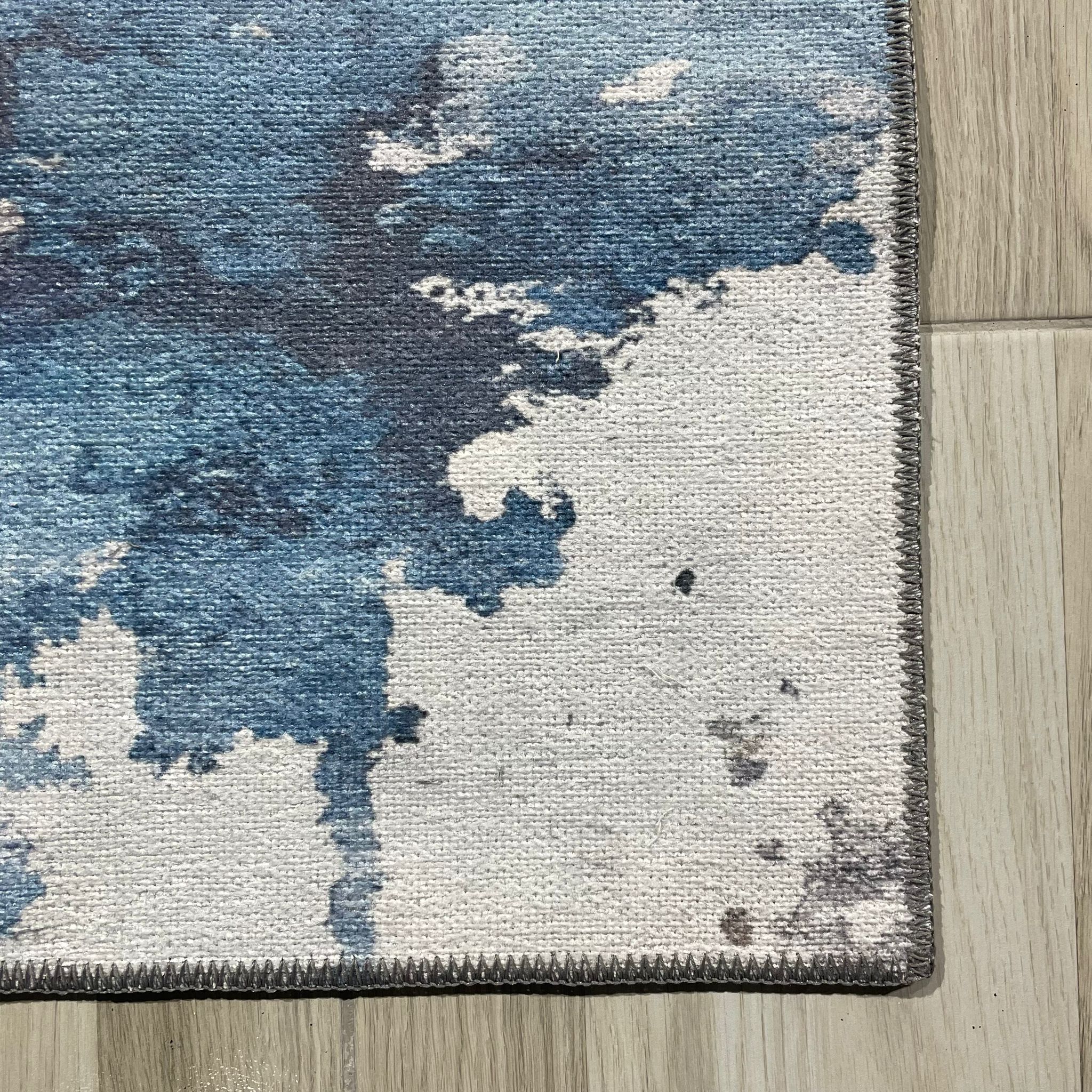 Netline Home Gray Silver Blue Navy Modern Machine Washable Chenille Rug Design T15 - Detailed Photoshoot - Netline Home