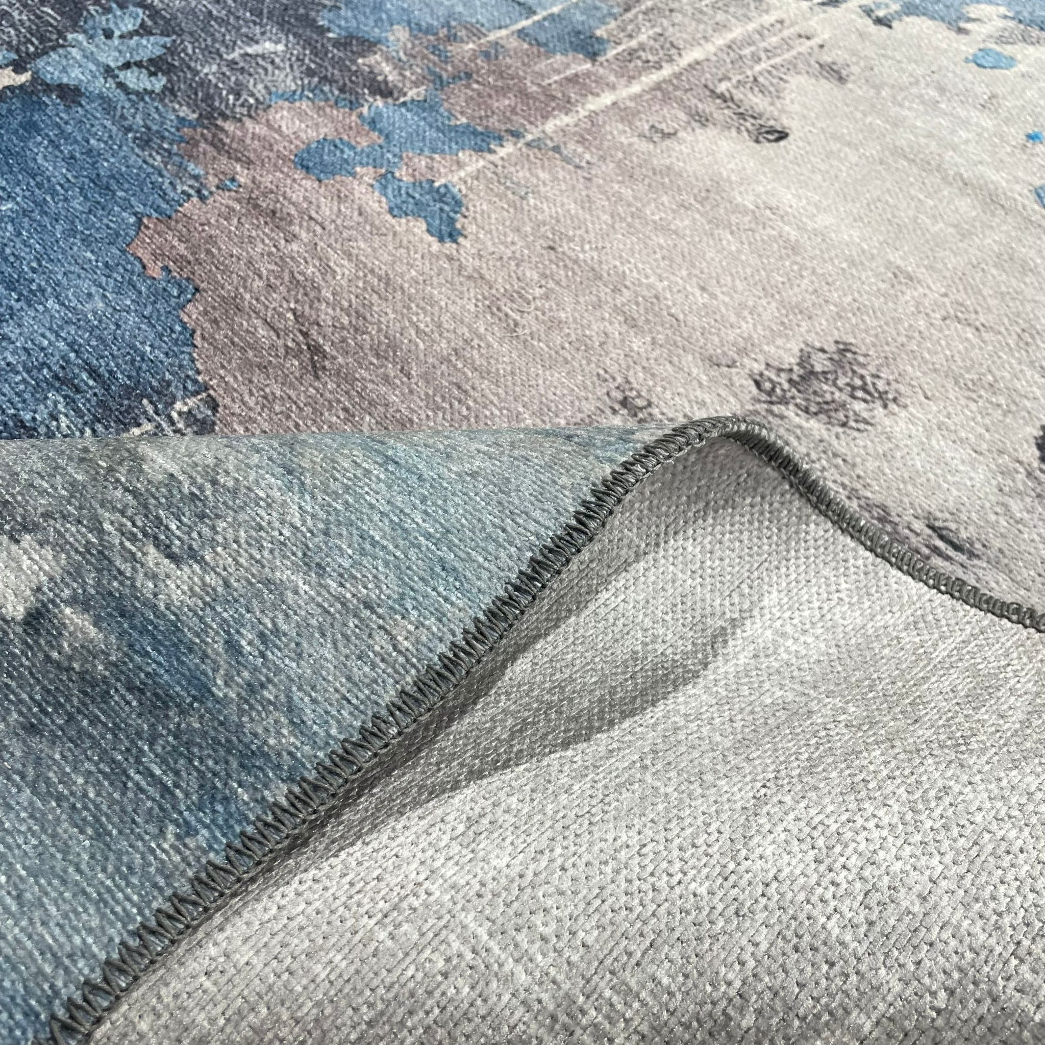 Netline Home Gray Silver Blue Navy Modern Machine Washable Chenille Rug Design NH7011 - Gallery Image 4 - Netline Home