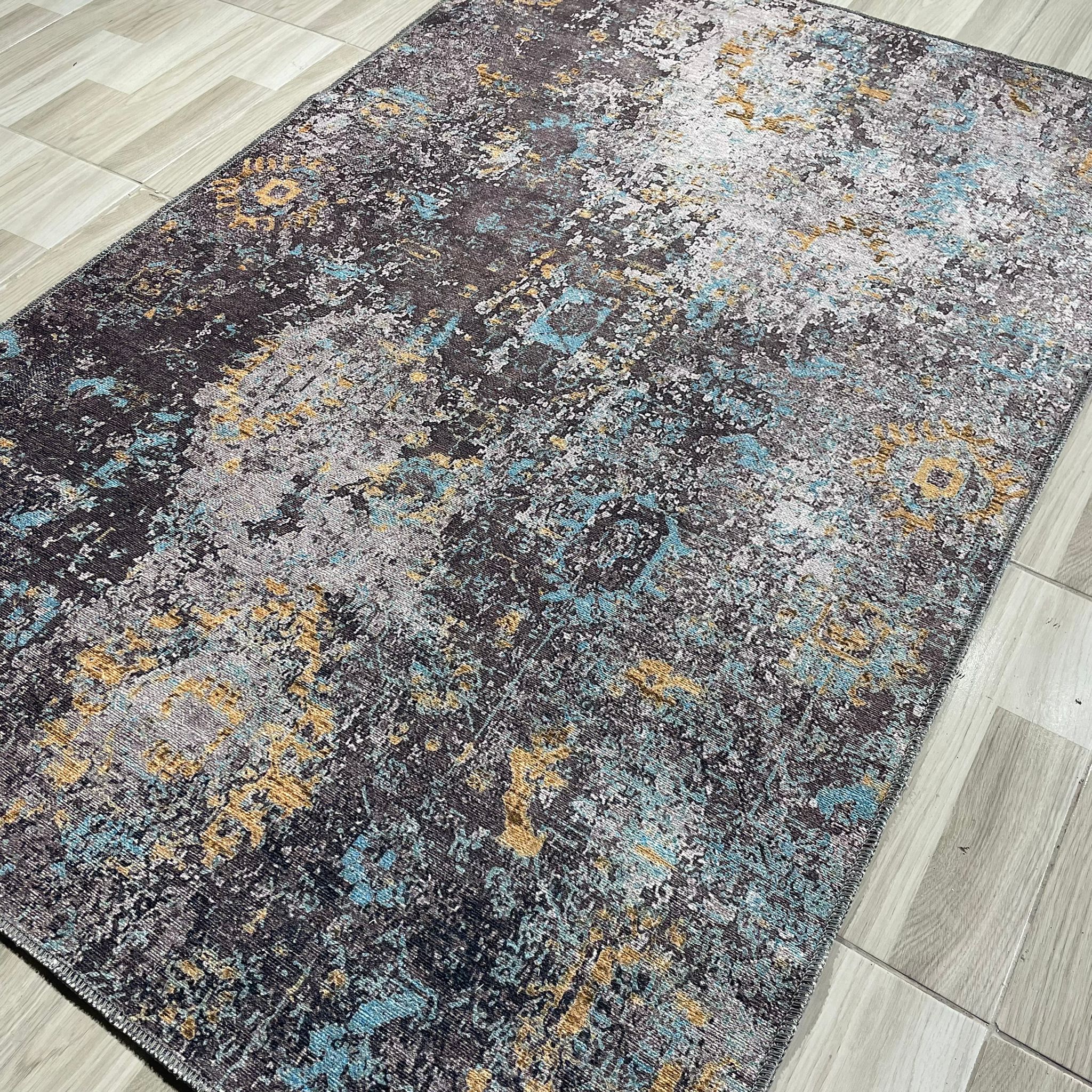 Netline Home Yellow Gold Mink Brown Modern Machine Washable Chenille Rug Design T21 - Gallery Image 5 - Netline Home