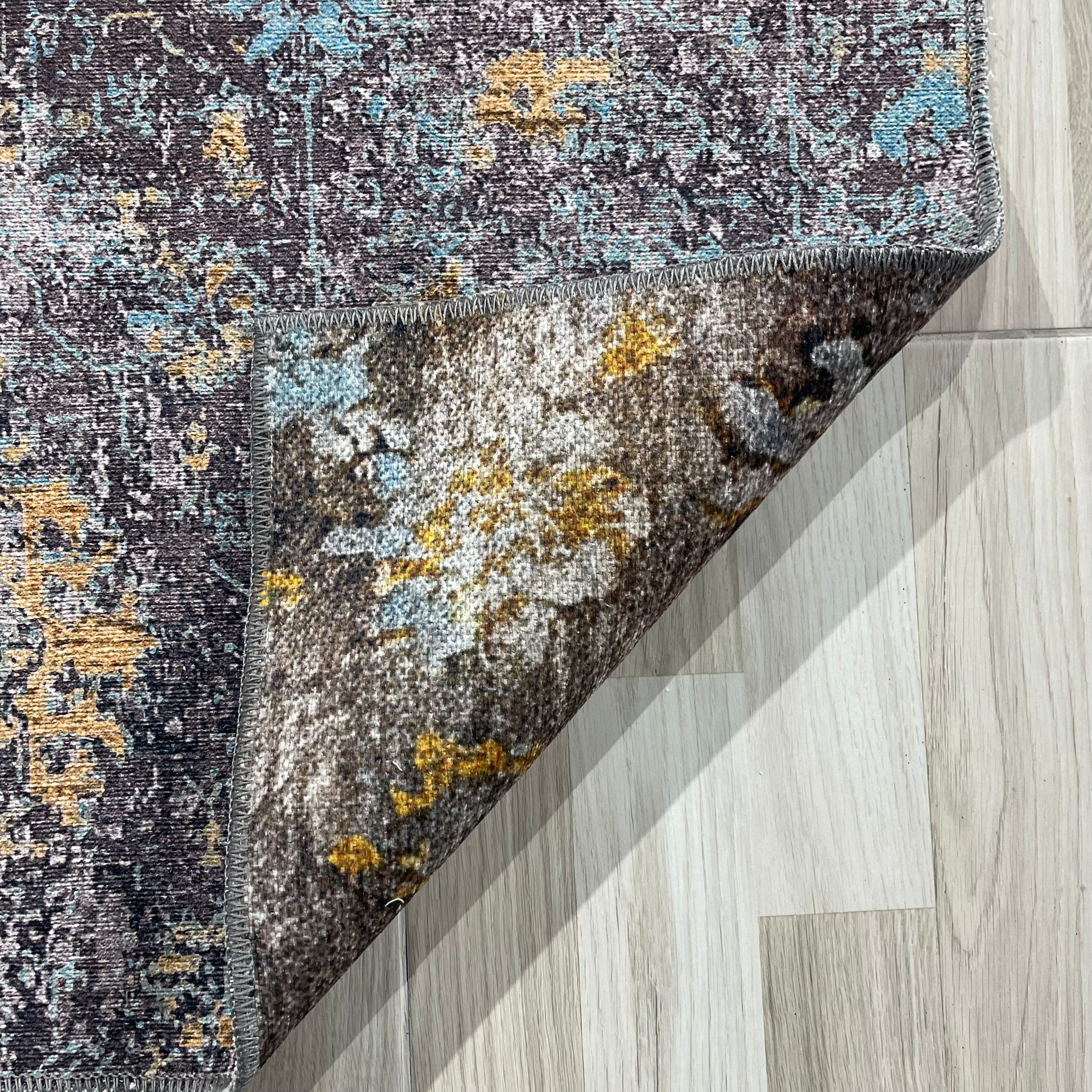 Netline Home Yellow Gold Mink Brown Modern Machine Washable Chenille Rug Design T21 - Gallery Image 3 - Netline Home