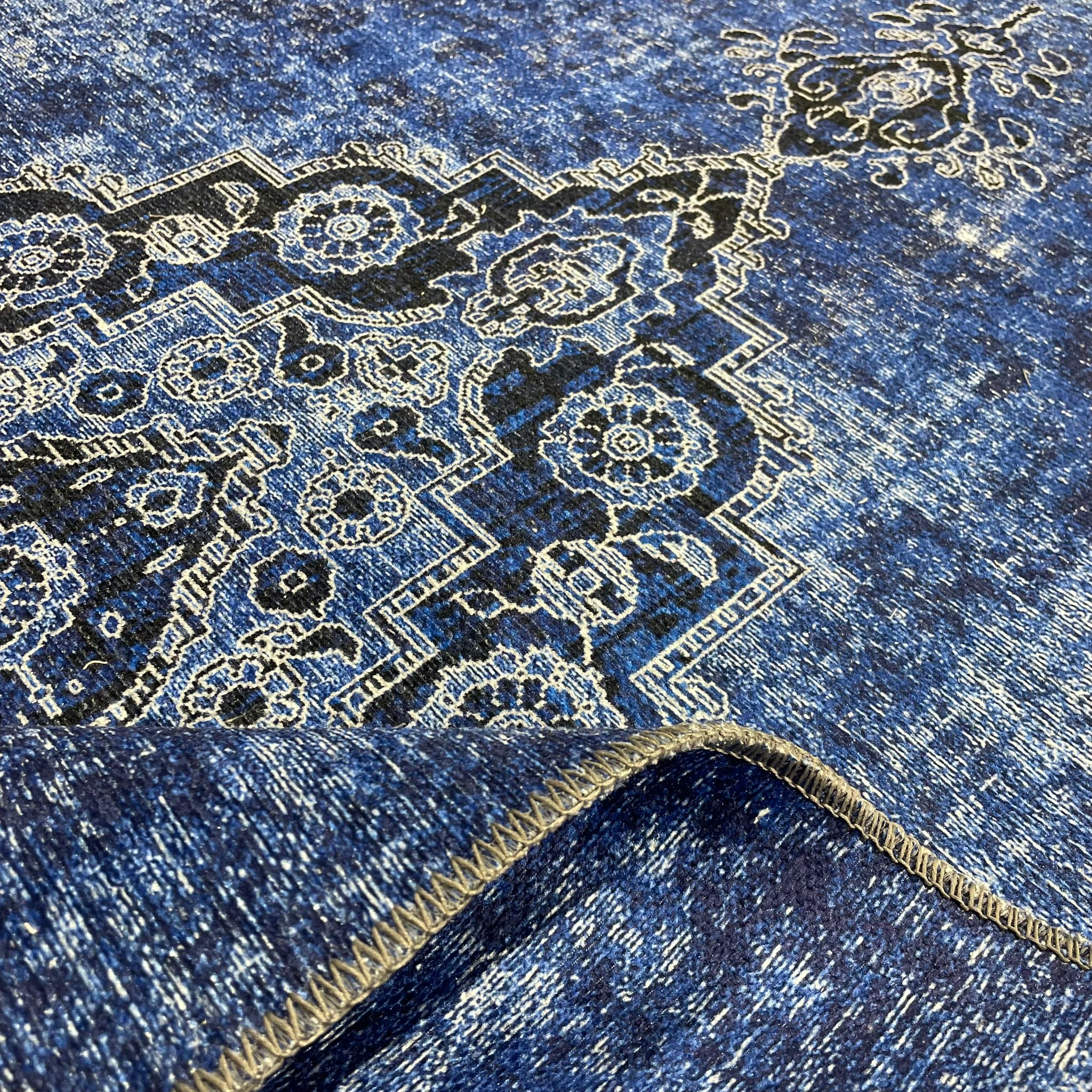 Netline Home Blue Navy Ethnic Classic Vintage Machine Washable Chenille Rug Design T24 - Gallery Image 4 - Netline Home