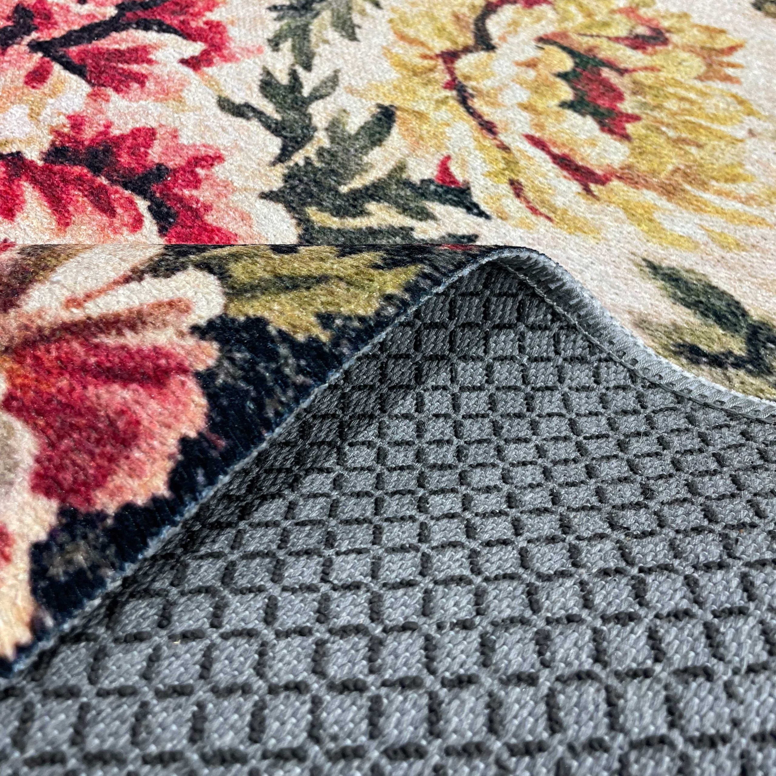 Netline Home Red Burgundy Black Anthracite Ethnic Machine Washable Chenille Rug Design 604-01 - Gallery Image 4 - Netline Home