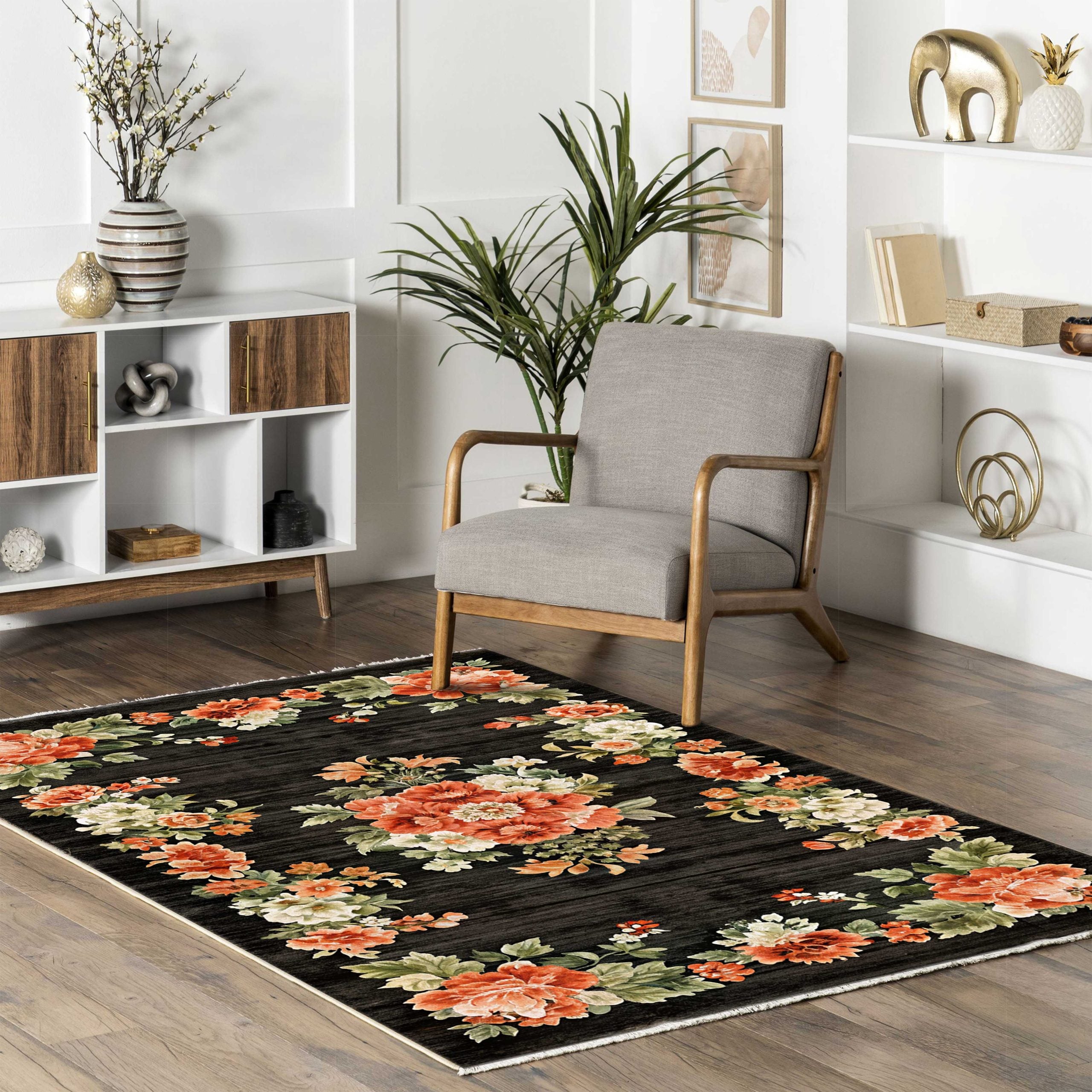 Netline Home Red Burgundy Black Anthracite Ethnic Machine Washable Chenille Rug Design 605-01 - Gallery Image 9 - Netline Home
