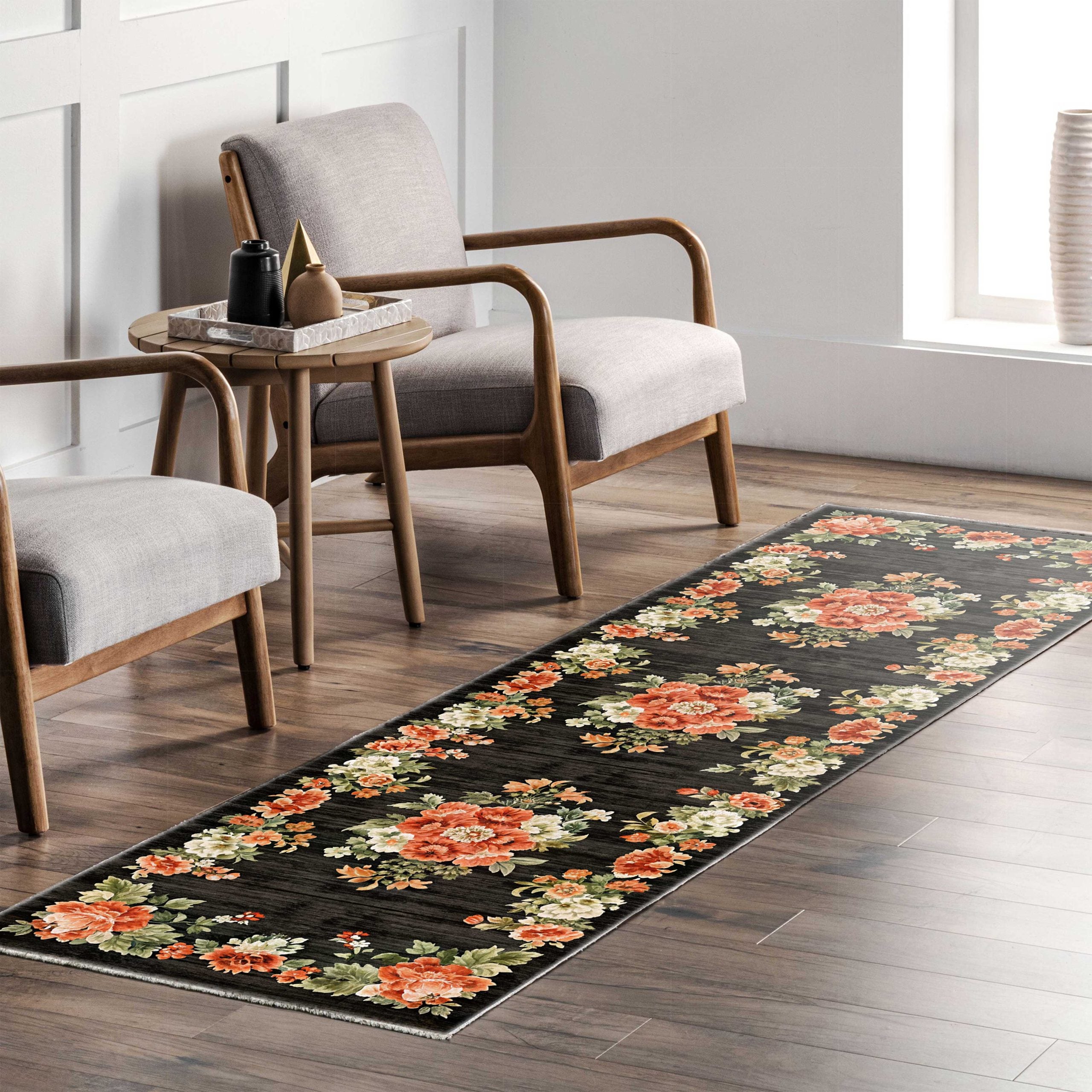 Netline Home Red Burgundy Black Anthracite Ethnic Machine Washable Chenille Rug Design 605-01 - Gallery Image 8 - Netline Home