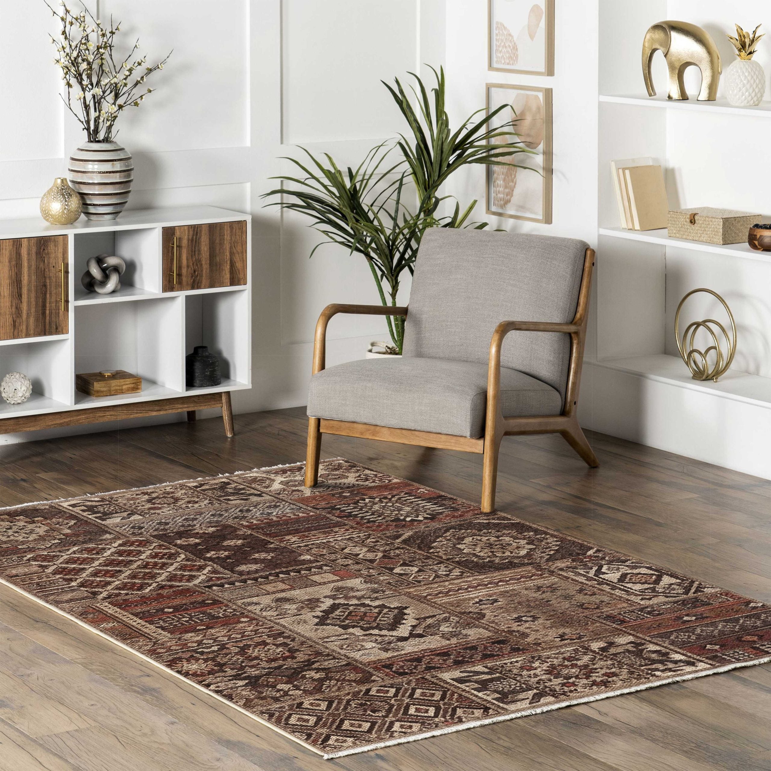Netline Home Mink Brown Ethnic Machine Washable Chenille Rug Design 607-01 - Gallery Image 9 - Netline Home