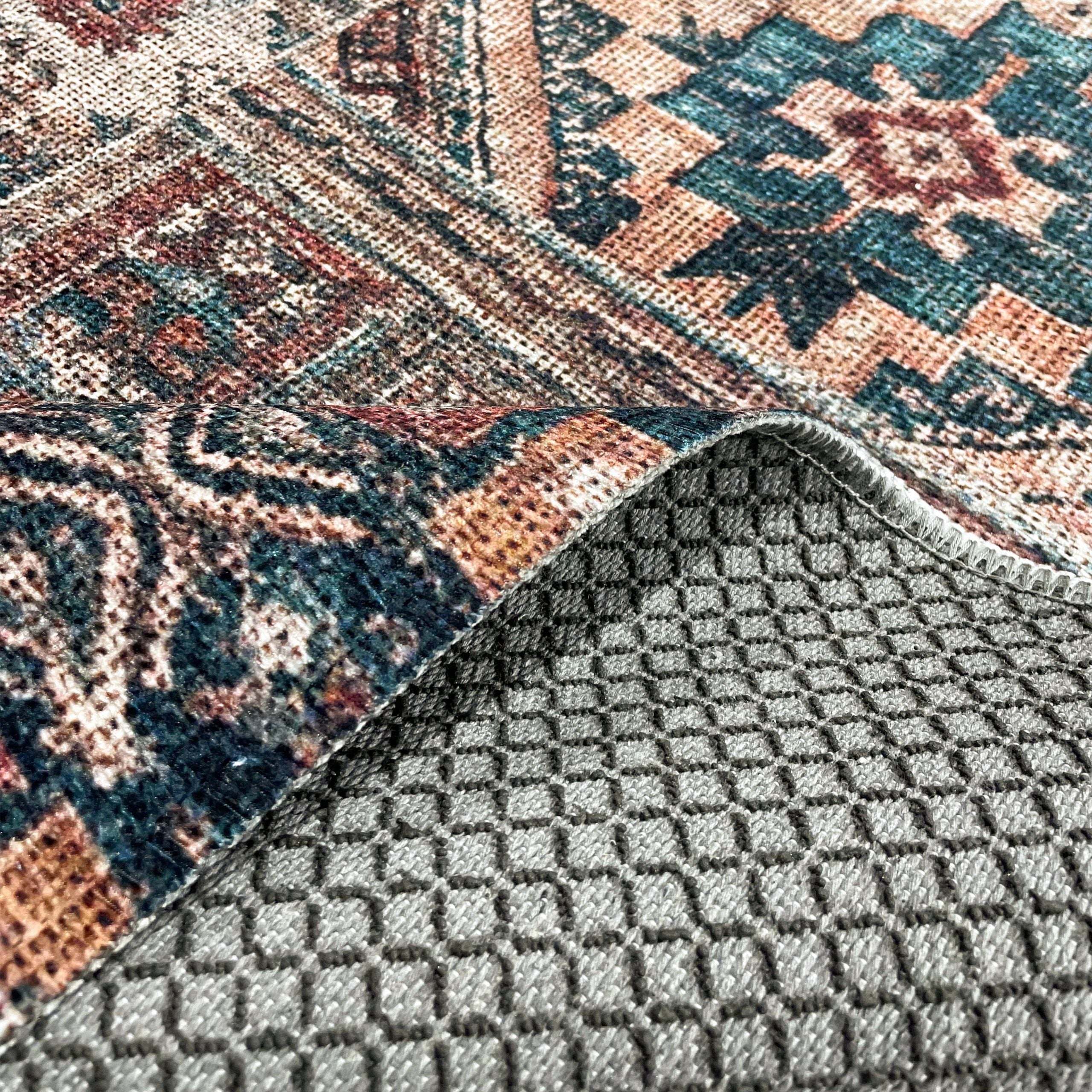 Netline Home Mink Brown Green Khaki Ethnic Machine Washable Chenille Rug Design NH7095 - Gallery Image 4 - Netline Home