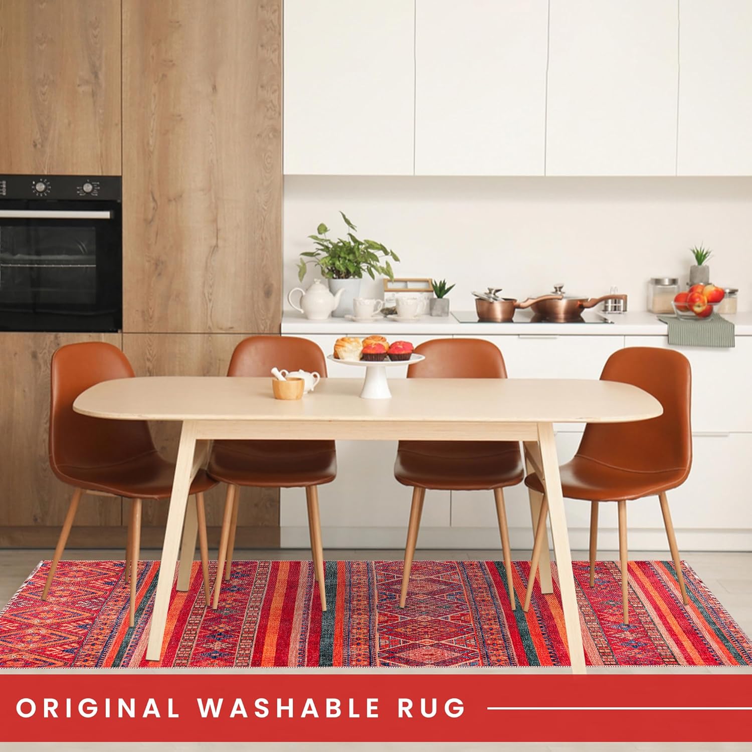 washable red area rug 1322 flatweave non slip for living room UK