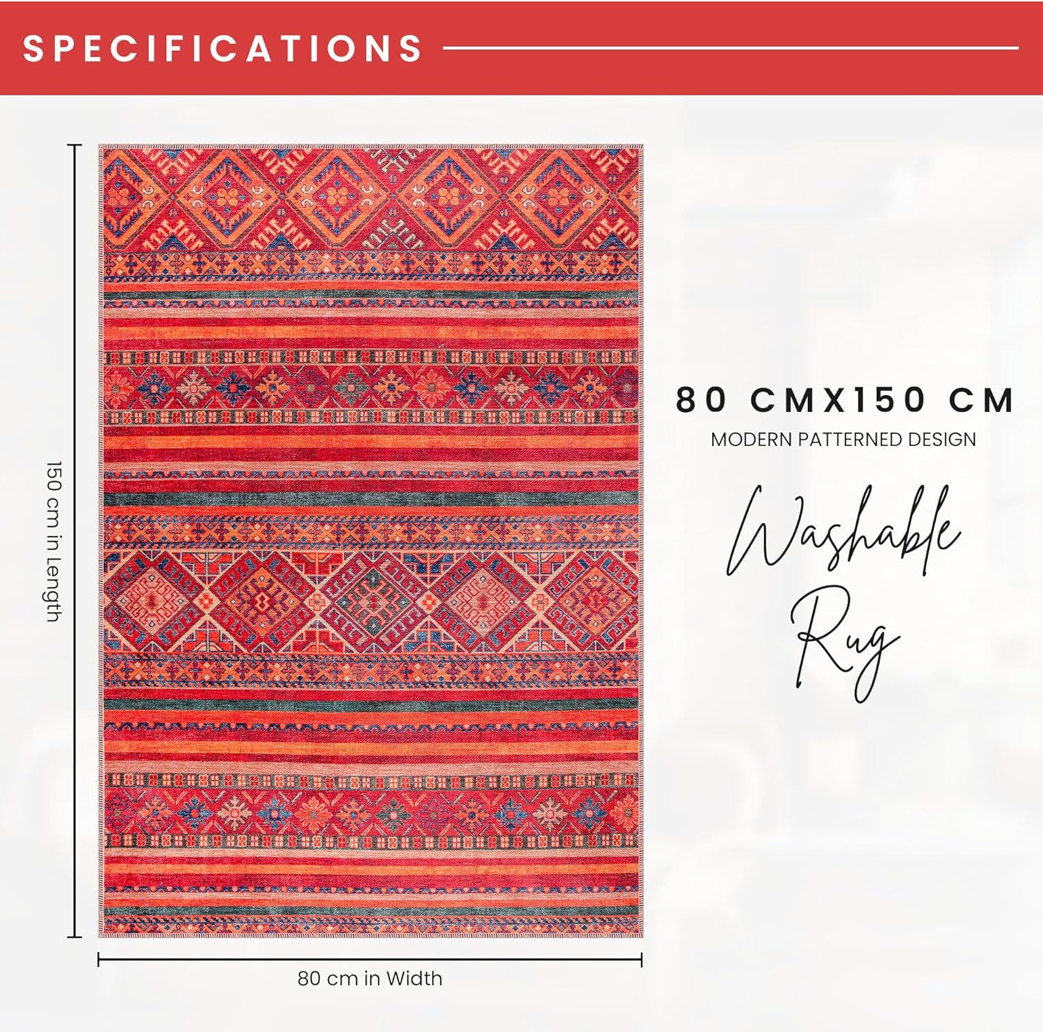 washable red area rug 1322 flatweave non slip for living room UK