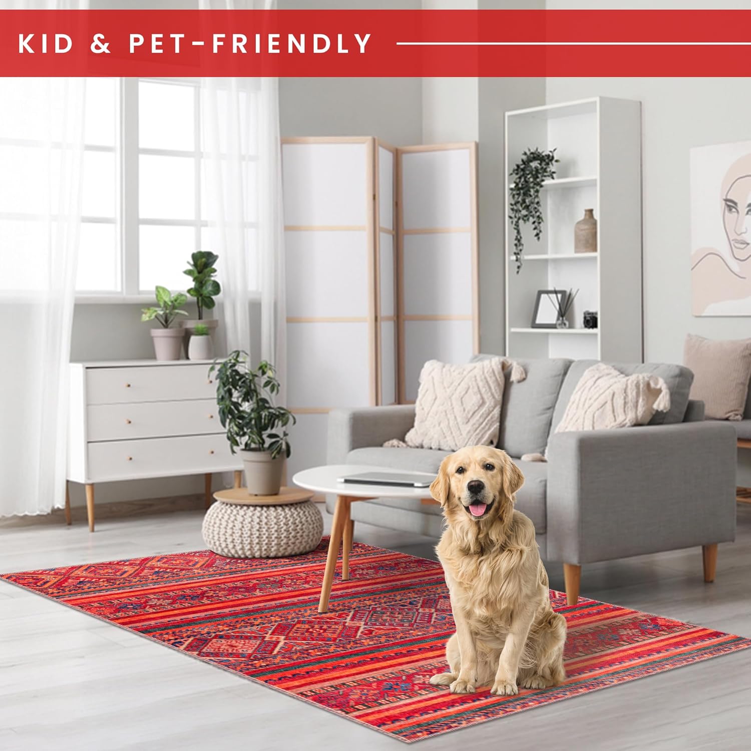 washable red area rug 1322 flatweave non slip for living room UK