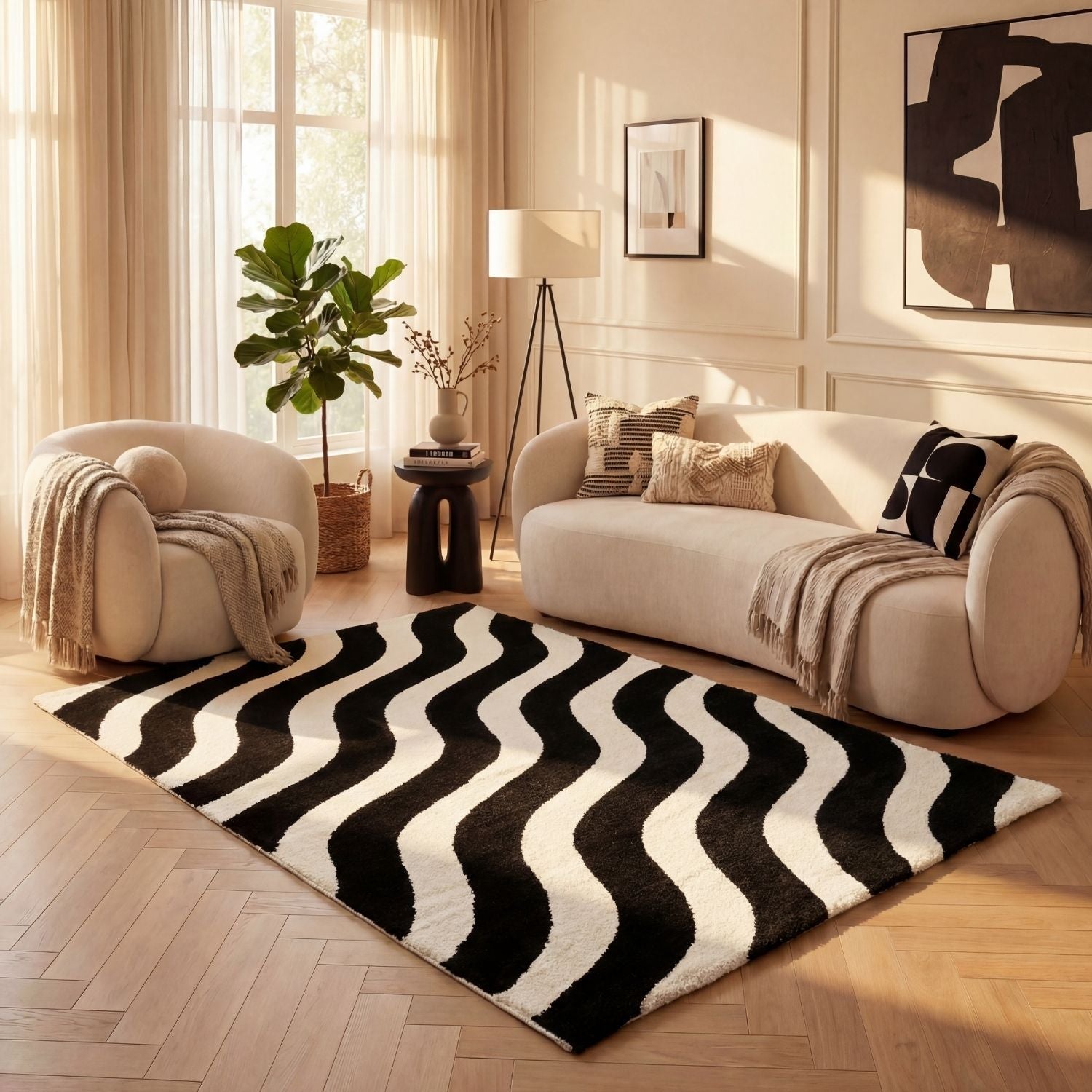Joli Wave Black & White Rug