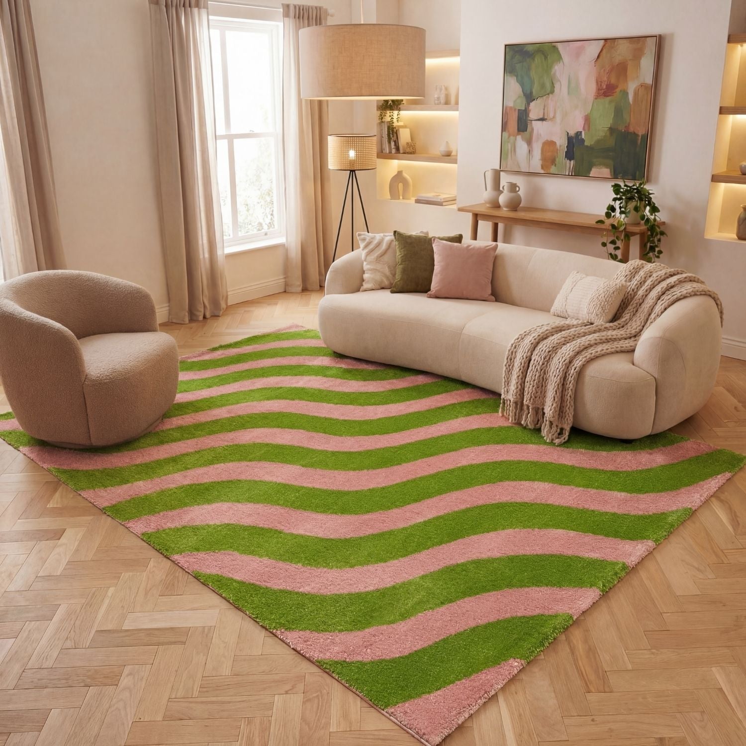 Joli Wave Green & Pink Rug