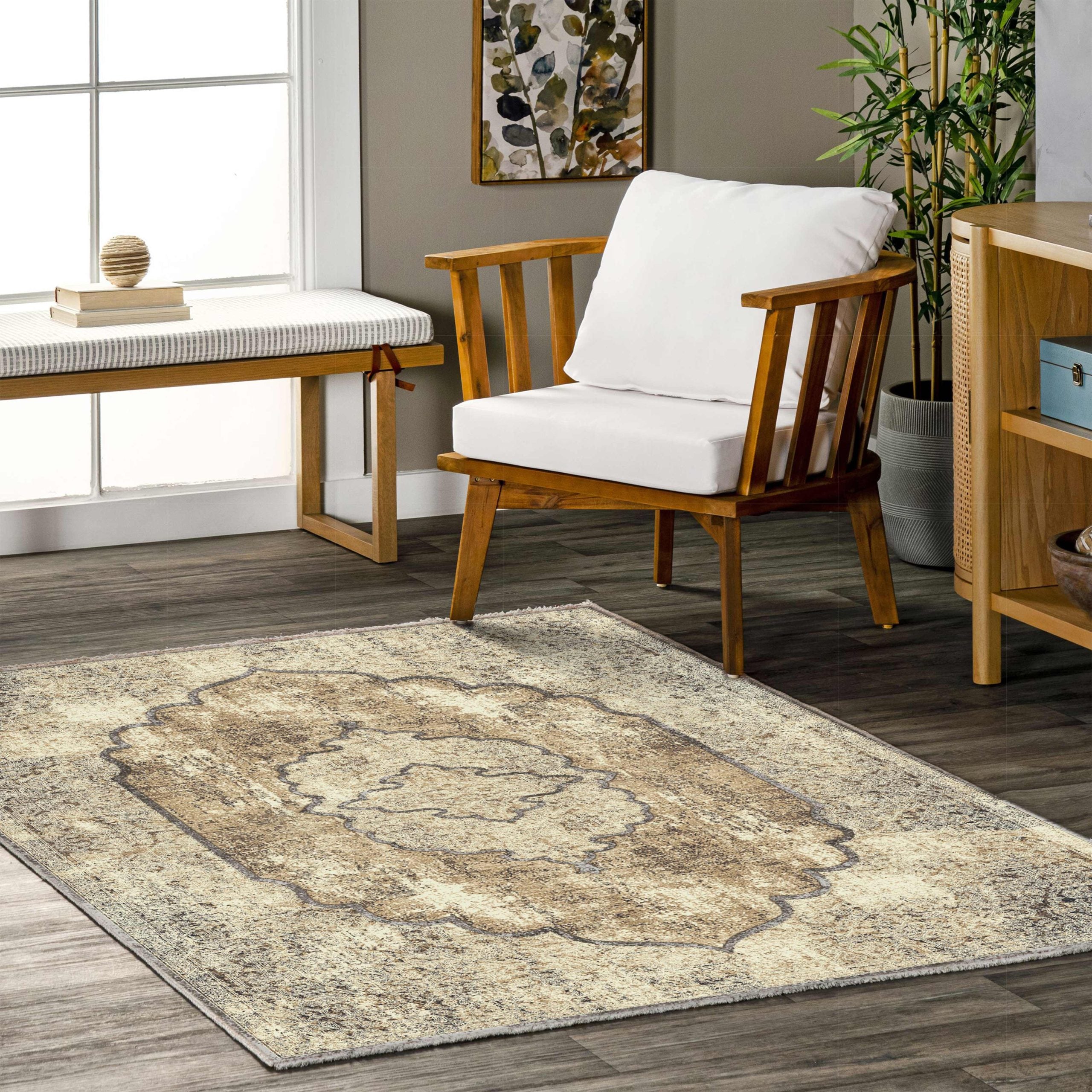 Netline Home Mink Brown Vintage Machine Washable Chenille Rug Design 455-01 - Gallery Image 5 - Netline Home