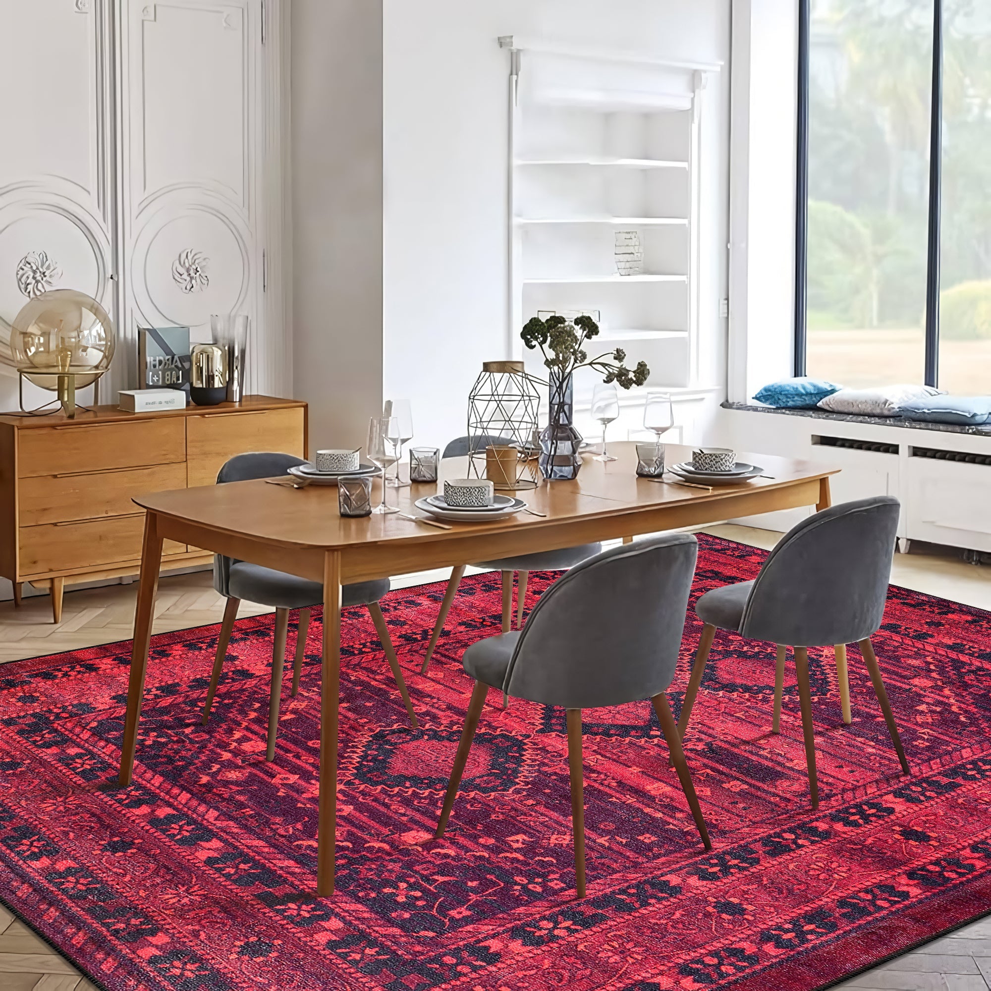 Netline Home Rugs Depot RW1009 – Machine Washable Red Tribal Medallion Rug | Oriental Geometric Carpet for Living Room, Bedroom & Office