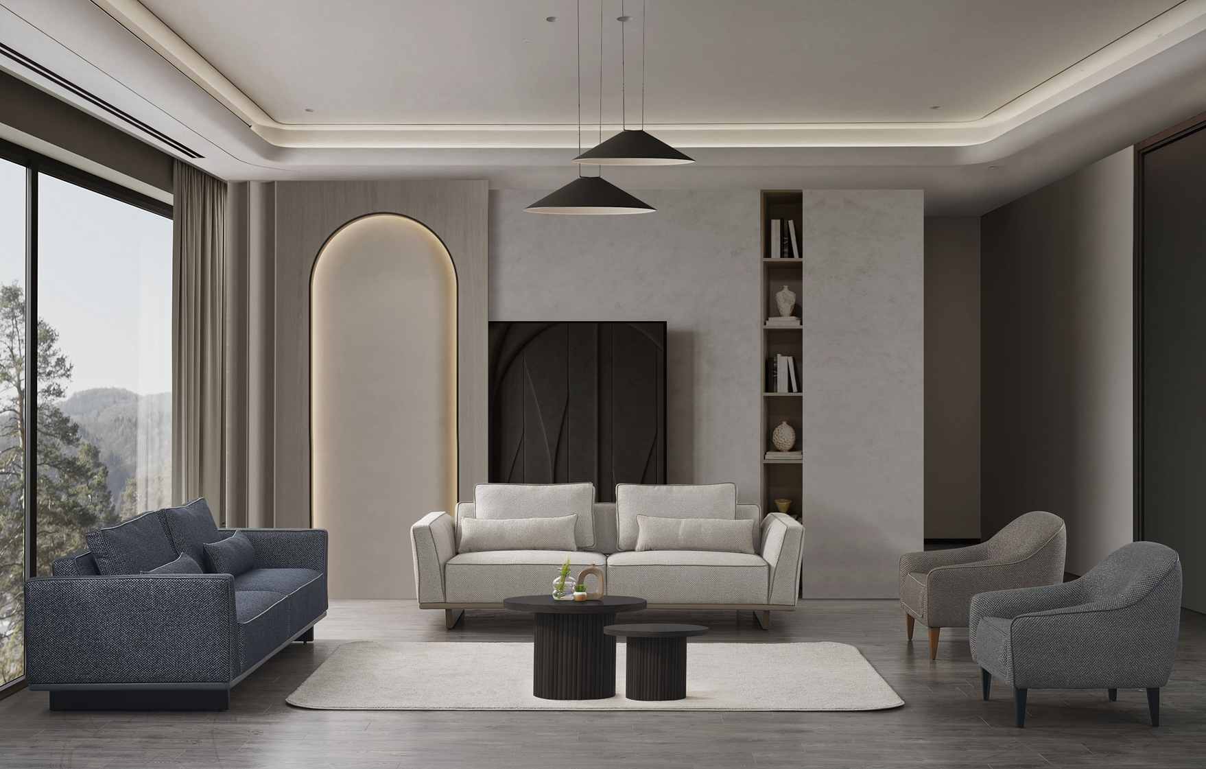 Netline Home Interior Mina Sofa Set corner sofa with spacious lounge seating and modern design, shown in a cozy living room setting.